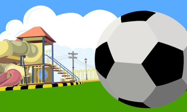 Vector soccer football ball at the playground landscape illustration with goal post design