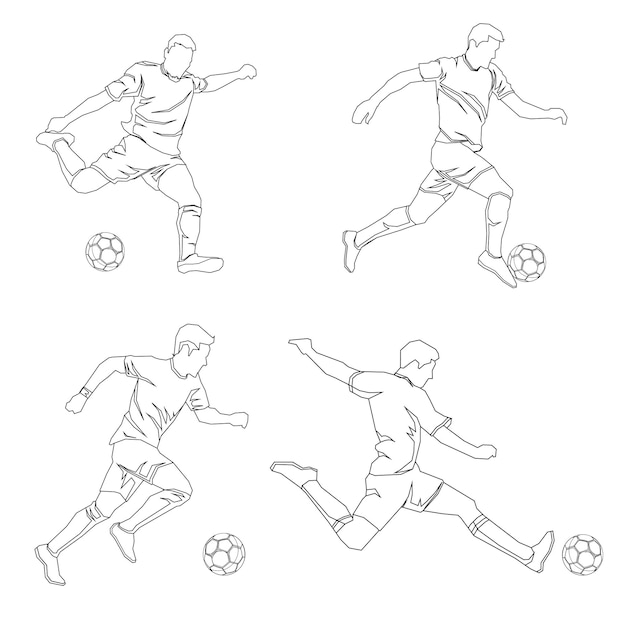 Soccer football players in action vector illustration sketch hand drawn with black lines