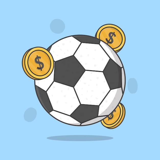 Soccer football with dollars Cartoon Vector Illustration Football Money Concept Flat Icon Outline