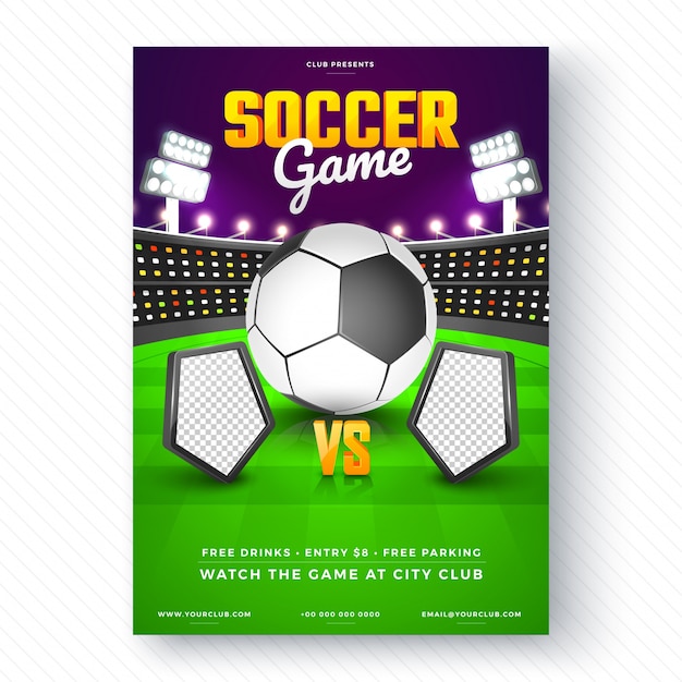 Soccer game flyer or poster design.