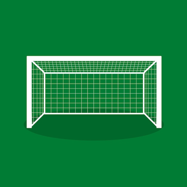 Soccer goal with net on green background Flat style vector illustration