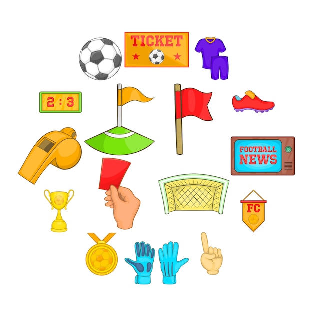 Vector soccer icons set, cartoon style