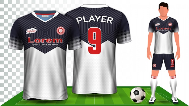 Soccer Jersey, Sport Shirt or Football Kit Uniform Presentation template.