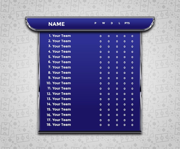 Soccer League broadcast background with soccer group table