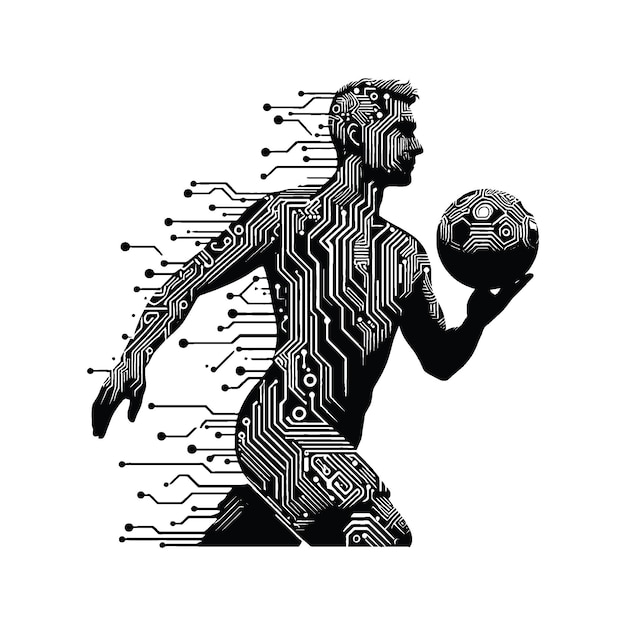 Vector soccer male player in celtic knot pattern illustration emblem shield badge