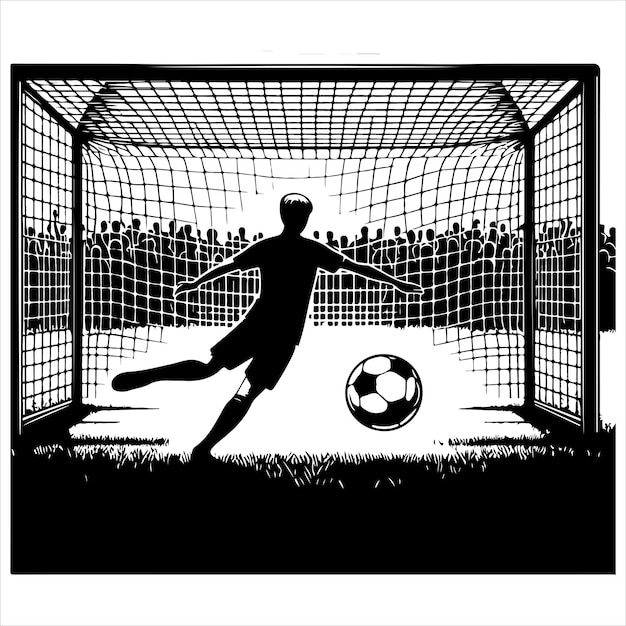 Vector soccer player from preparing for a free kick to scoring a goal silhouette black colour vactor