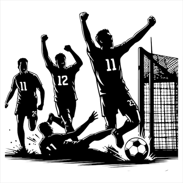 Soccer Player From Preparing for a Free Kick to Scoring a Goal Silhouette black colour vactor