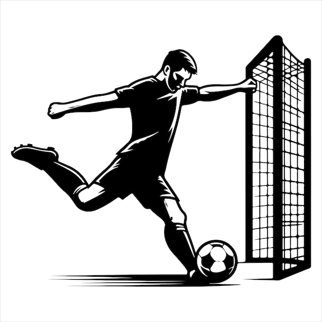 Vector soccer player from preparing for a free kick to scoring a goal silhouette black colour vactor