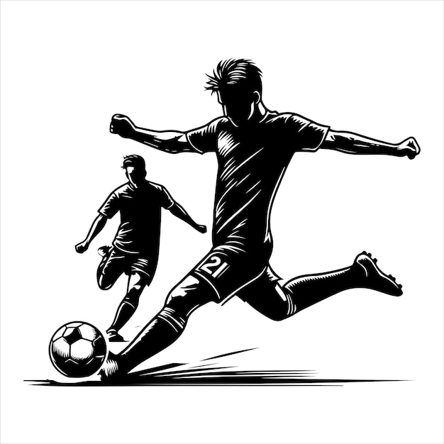 Vector soccer player from preparing for a free kick to scoring a goal silhouette black colour vactor