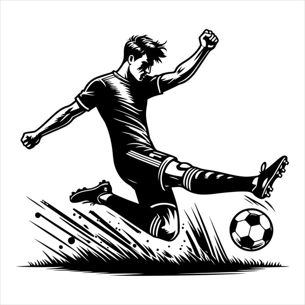 Vector soccer player from preparing for a free kick to scoring a goal silhouette black colour vactor