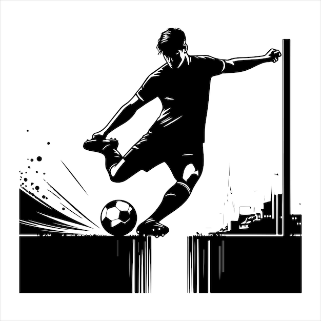 Soccer Player From Preparing for a Free Kick to Scoring a Goal Silhouette black colour vactor