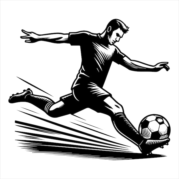 Vector soccer player from preparing for a free kick to scoring a goal silhouette black colour vactor