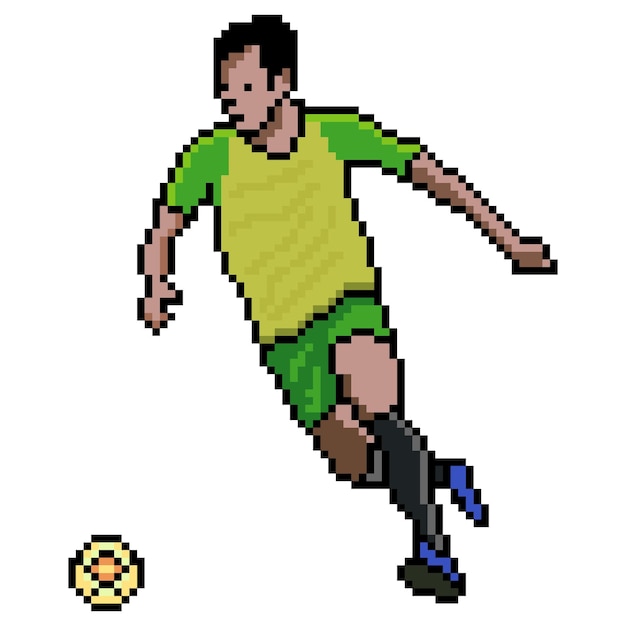 Soccer player kicking ball with pixel art. Vector illustration