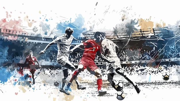 Vector soccer players at stadium mixed media handdrawn vector