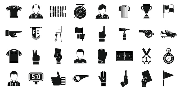 Soccer referee icons set simple vector. Football match. Referee whistle