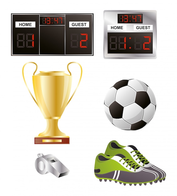 Soccer sport balloon football with shoes equipment and trophy