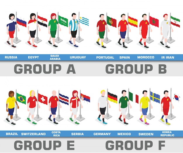 Soccer world championship tournament 2018 team group A,B,E,F