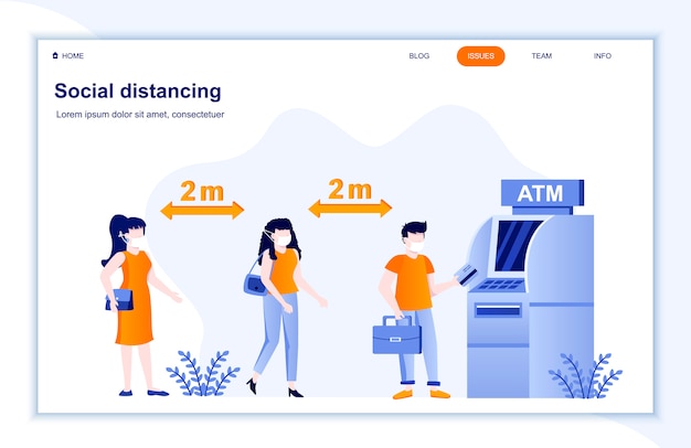 Social distancing flat landing page template.