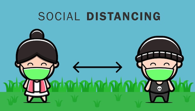 Social distancing, people keeping distance for infection risk and disease