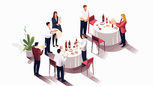 Vector social event isometric vector illustration with diverse guests