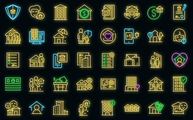 Social housing icon outline vector Home work vector neon