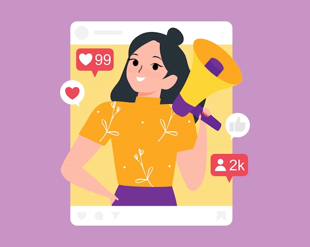 Social influencer marketing with mega phone or toa illustration