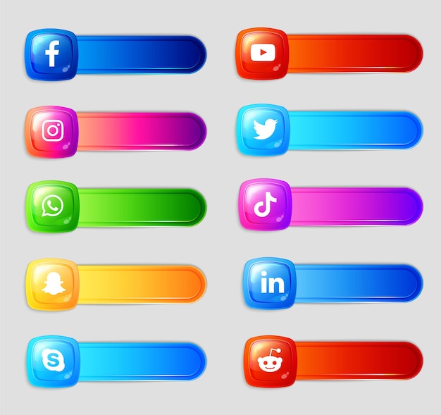 Social media 3d icons and labels collection pack