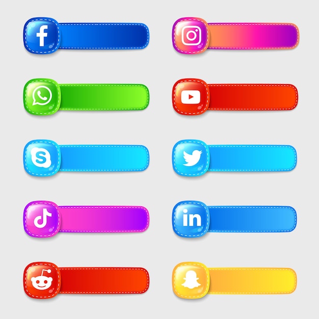 Social media 3d icons labels collection pack