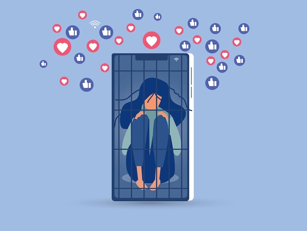 Social Media Addiction conceptMobile Phone Prisoner vector illustration