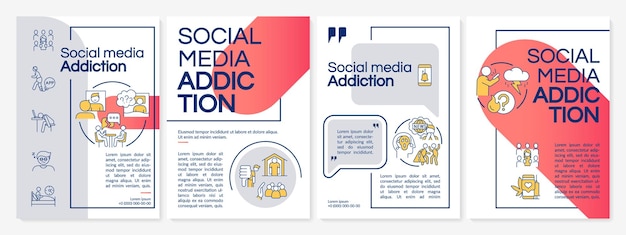 Social media addiction grey and red brochure template