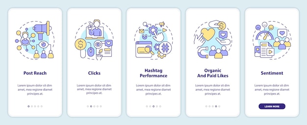 Social media advertising metrics onboarding mobile app screen