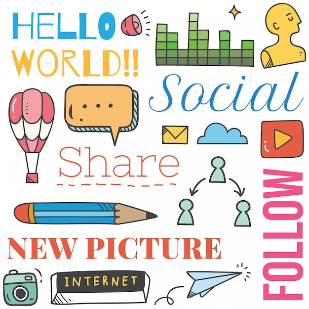 Social media background in doodle style illustration