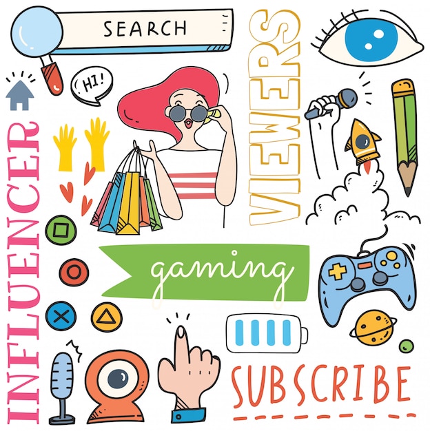 Social media background in doodle style illustration