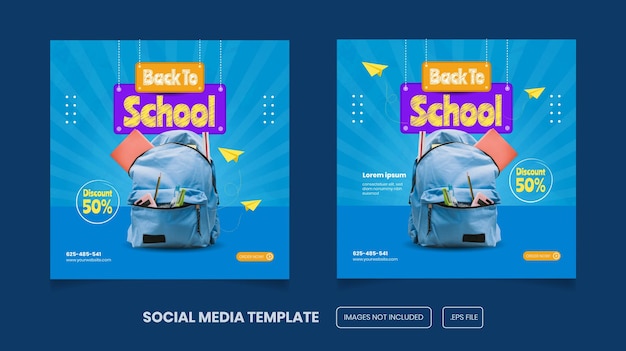 Vector social media banner advertising back to school for school equipment premium vector