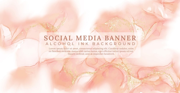 Social media banner alcohol ink pink splash background