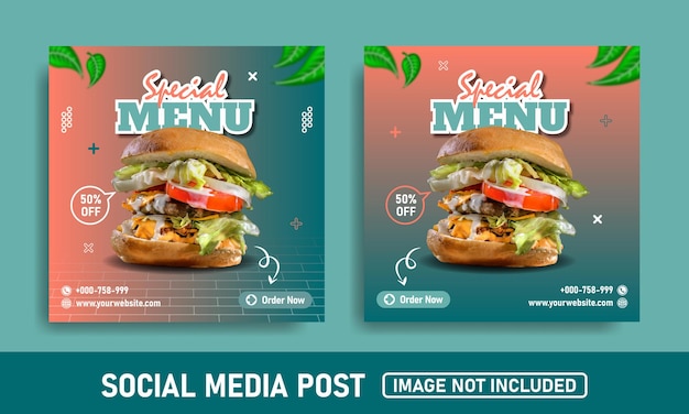 Social media banner and instagram design template for burger post