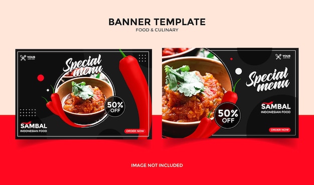 Social Media banner template post for food restaurant and culinary Red and black background color