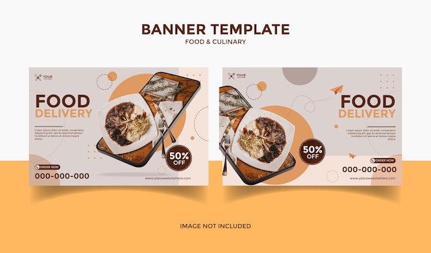 Social Media banner template post with phone for food restaurant and culinary sales