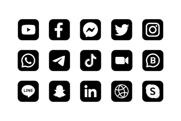 Social media black icon set