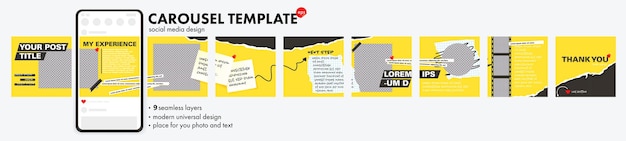 The social media carousel template for post. The seamless design for smartphone app