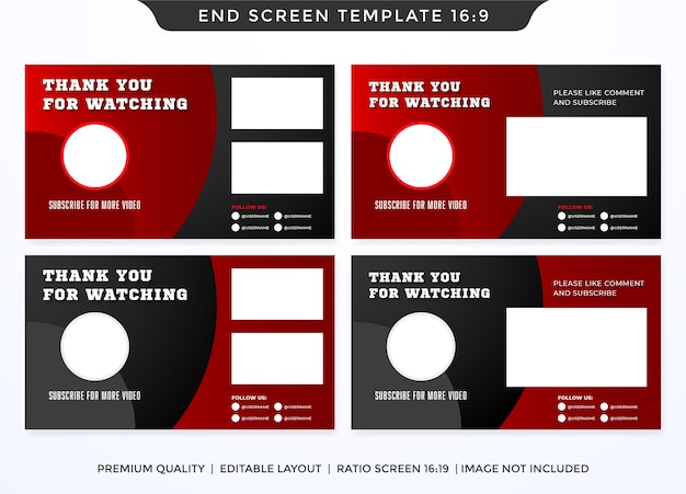 social media channel end screen video template with abstract background and minimalist layout