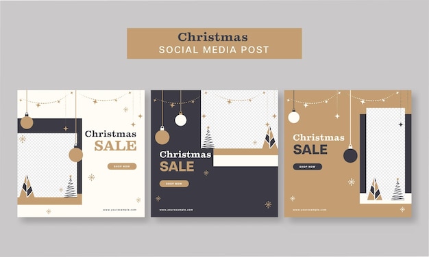 Social Media Christmas Sale Post Or Template Design In Three Color Options