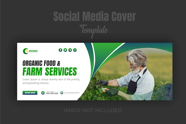 A social media cover template with a man working in the garden.