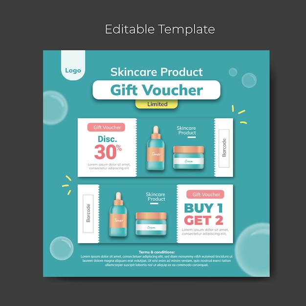 Social Media Design poster square skincare product gift voucher