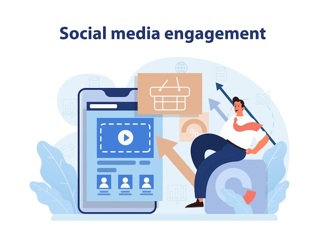 Social media engagement dynamic illustration of a social media strategist increasing brand