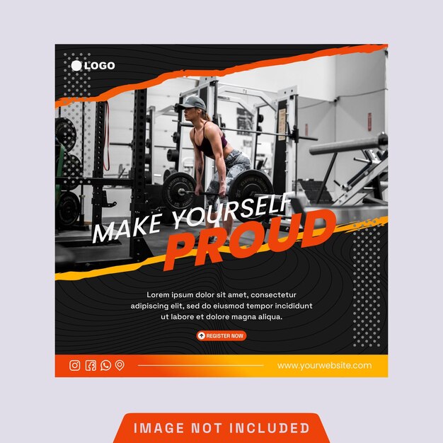 SOCIAL MEDIA FLYER FOR GYM AND FITNESS WITH ORANGE GRADIENT COLOR