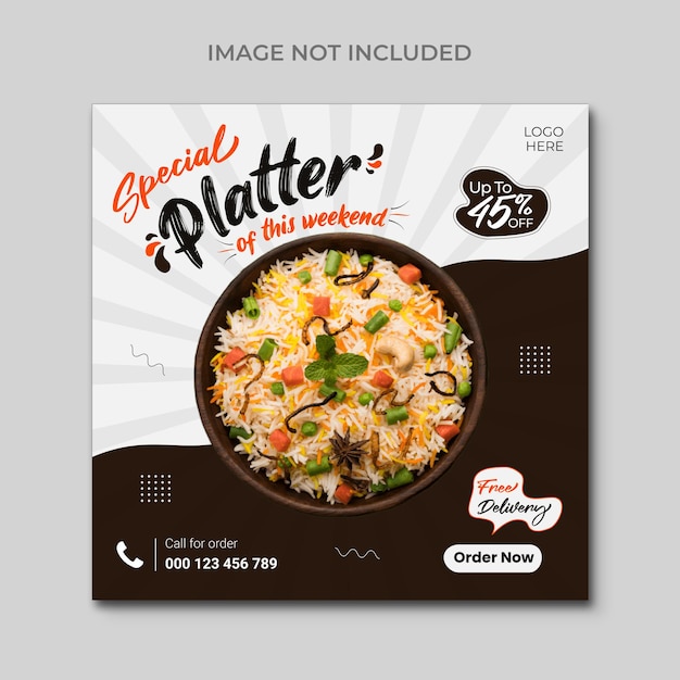 Social media Food Post or banner template design fried rice