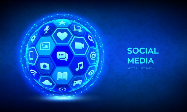 Social media global connection concept. Social networking and blogging. Abstract 3D sphere or globe.