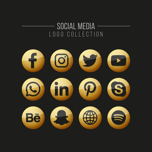 Social media golden logo collection on black