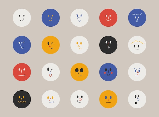 Social media highlight cover icons. Highlight icons with cartoon face emotion. Vector illustration.